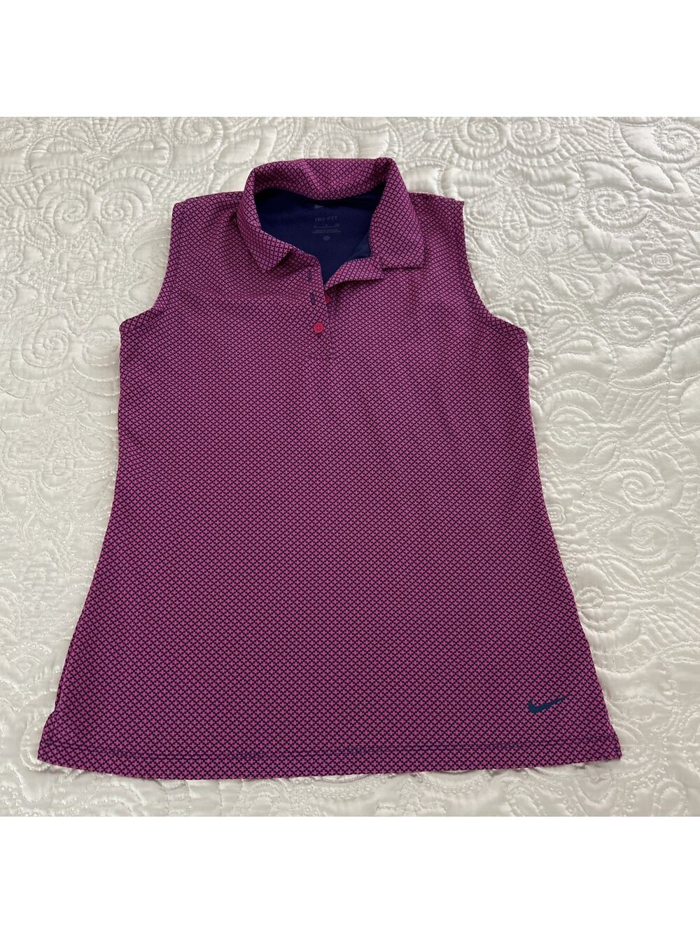 Nike Shirt Womens Small Pink Blue Collared Pullover Sleeveless DRI-FIT Active